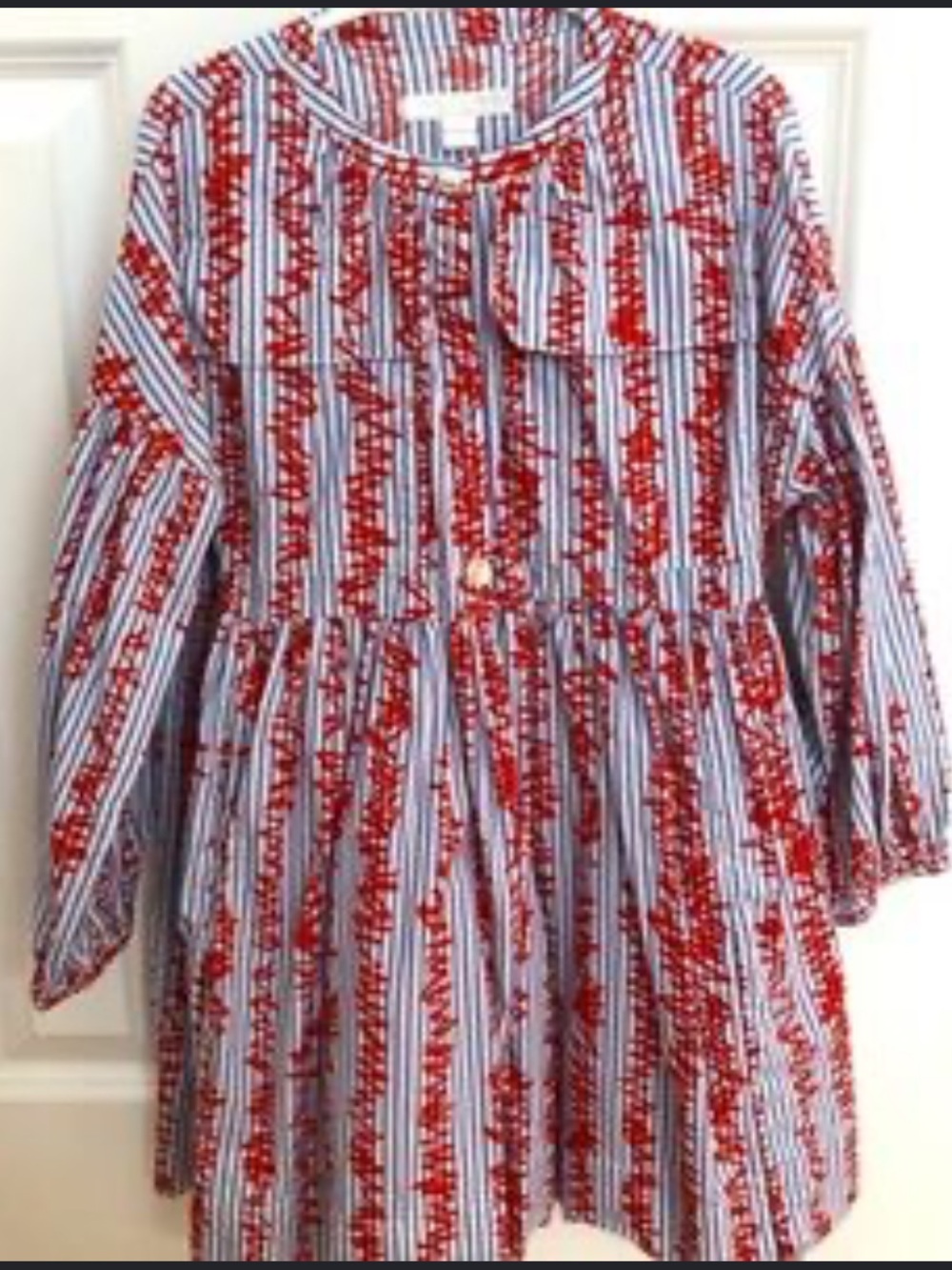 NWOT Burberry Girls Abstract Stripes Red & Blue-White Striped Girls Dress Sz 4t
